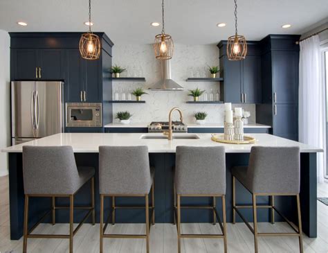 stainless steel blue cabinet kitchen